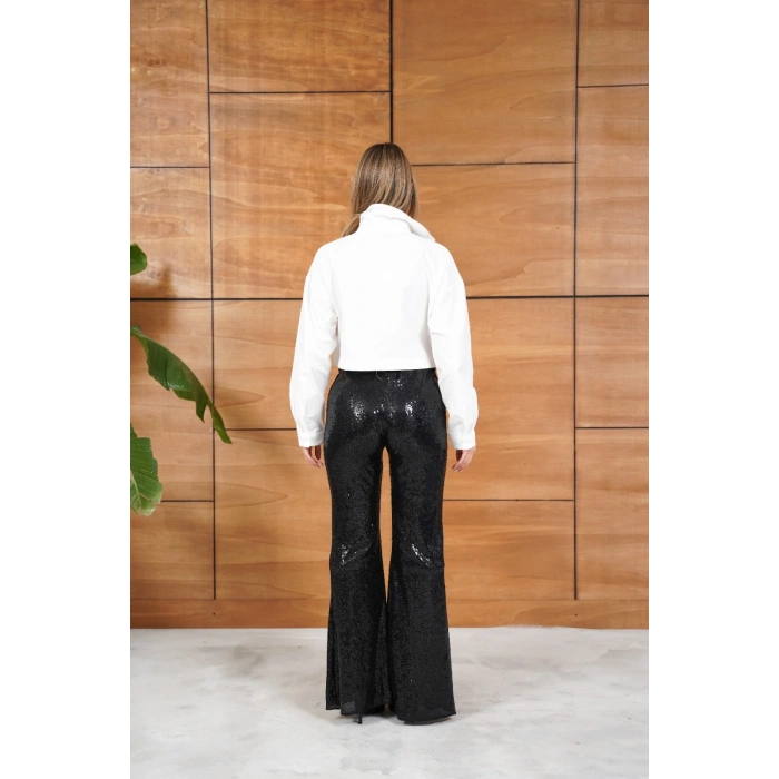 Yüksek Bel Şık Gömlek-Pantolon İkili Set Siyah