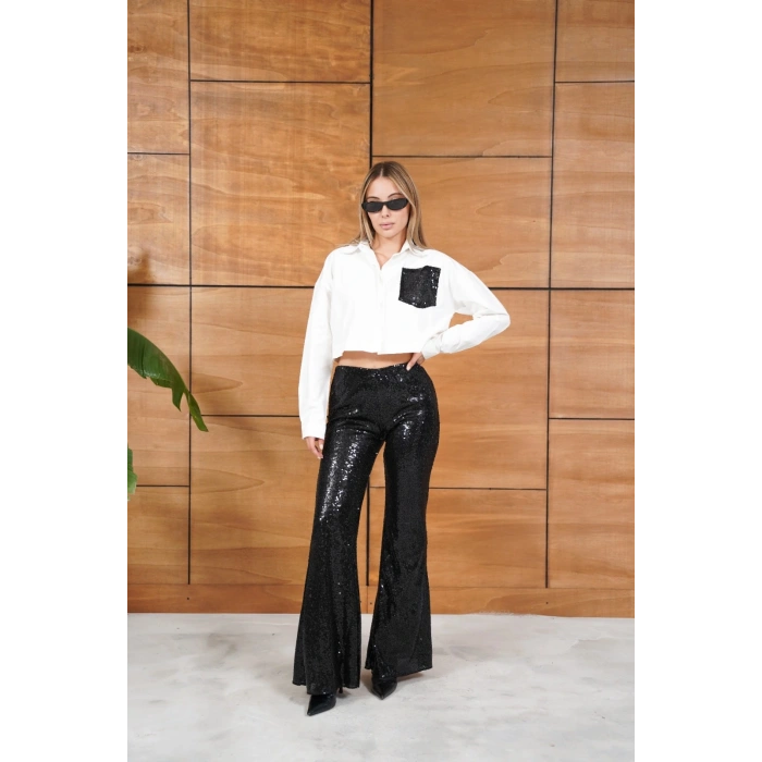 Yüksek Bel Şık Gömlek-Pantolon İkili Set Siyah