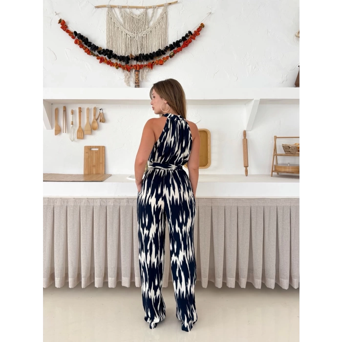 Zebra Desen Kuşaklı Tulum Siyah