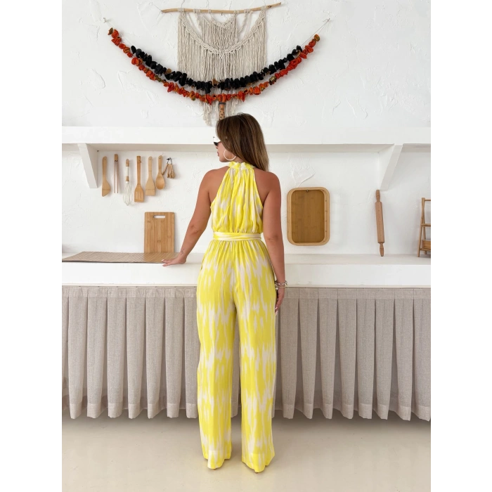 Zebra Desen Kuşaklı Tulum Sarı