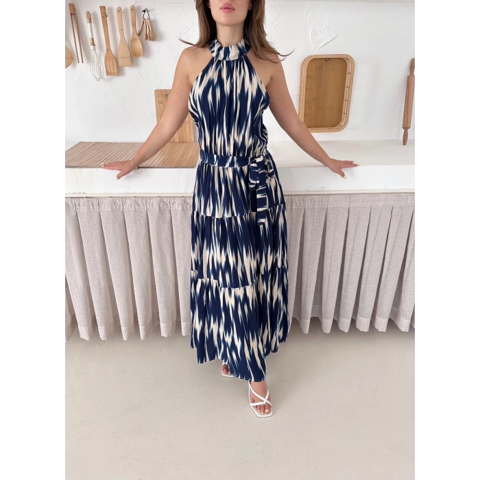 Zebra Vibe Bel Kuşaklı Elbise Lacivert