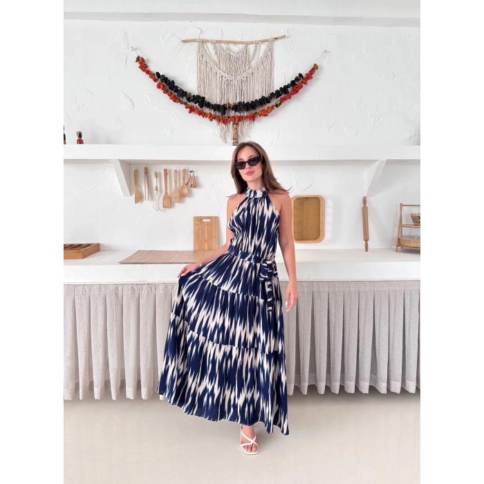 Zebra Vibe Bel Kuşaklı Elbise Lacivert