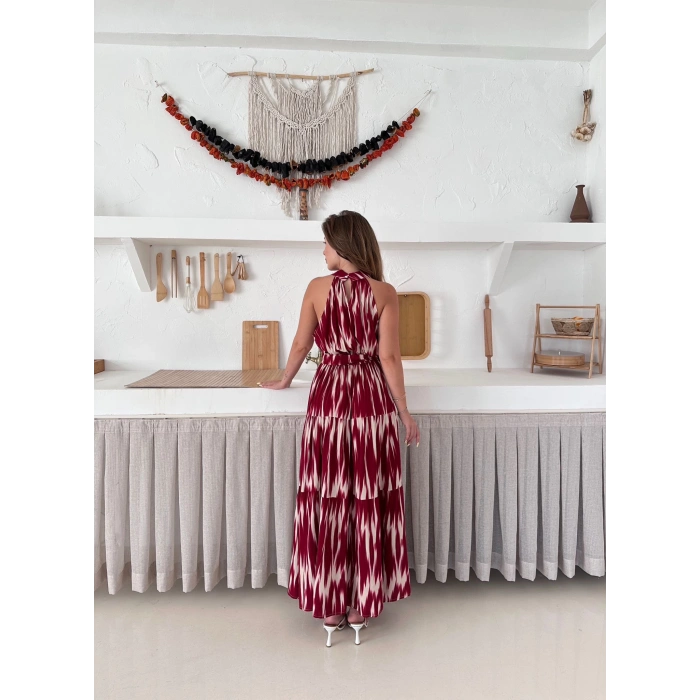 Zebra Vibe Bel Kuşaklı Elbise Kırmızı