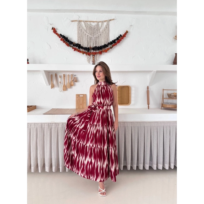 Zebra Vibe Bel Kuşaklı Elbise Kırmızı