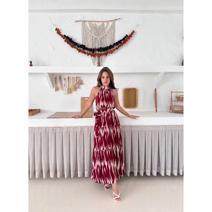 Zebra Vibe Bel Kuşaklı Elbise Kırmızı