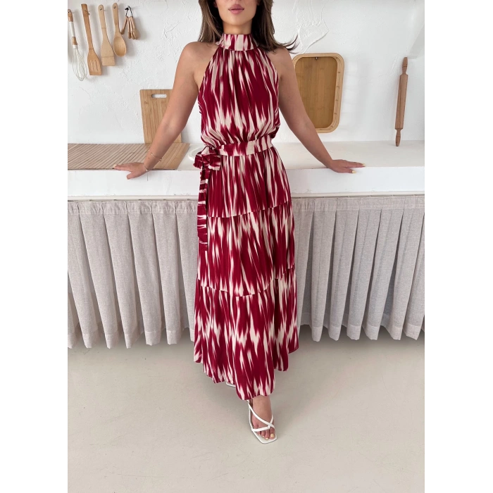 Zebra Vibe Bel Kuşaklı Elbise Kırmızı