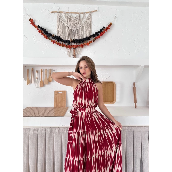 Zebra Vibe Bel Kuşaklı Elbise Kırmızı