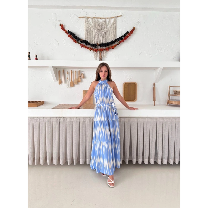 Zebra Vibe Bel Kuşaklı Elbise Mavi