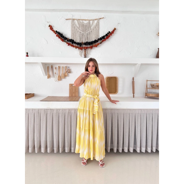 Zebra Vibe Bel Kuşaklı Elbise Sarı
