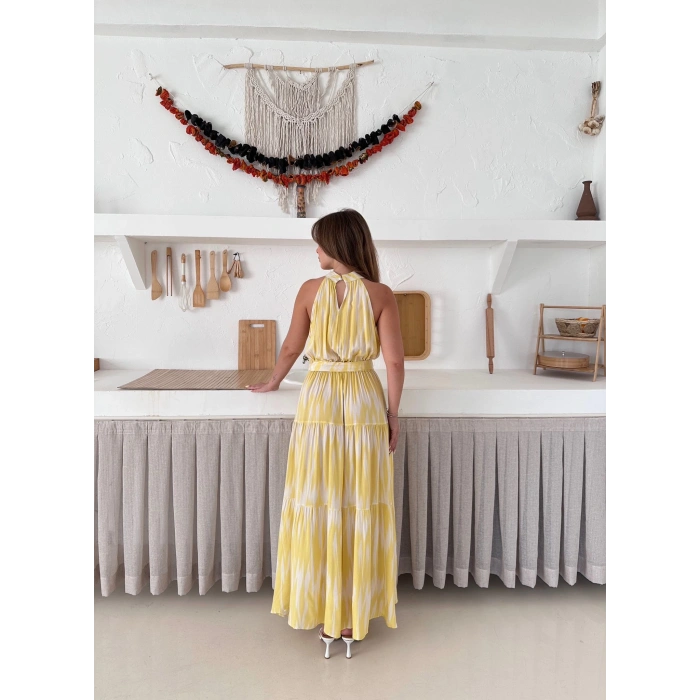 Zebra Vibe Bel Kuşaklı Elbise Sarı