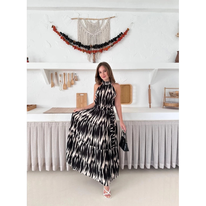 Zebra Vibe Bel Kuşaklı Elbise Siyah