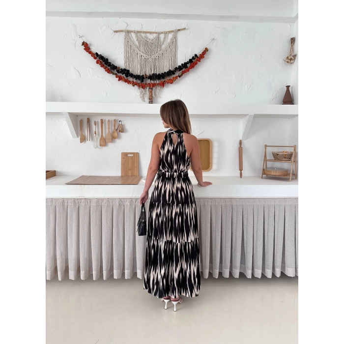 Zebra Vibe Bel Kuşaklı Elbise Siyah
