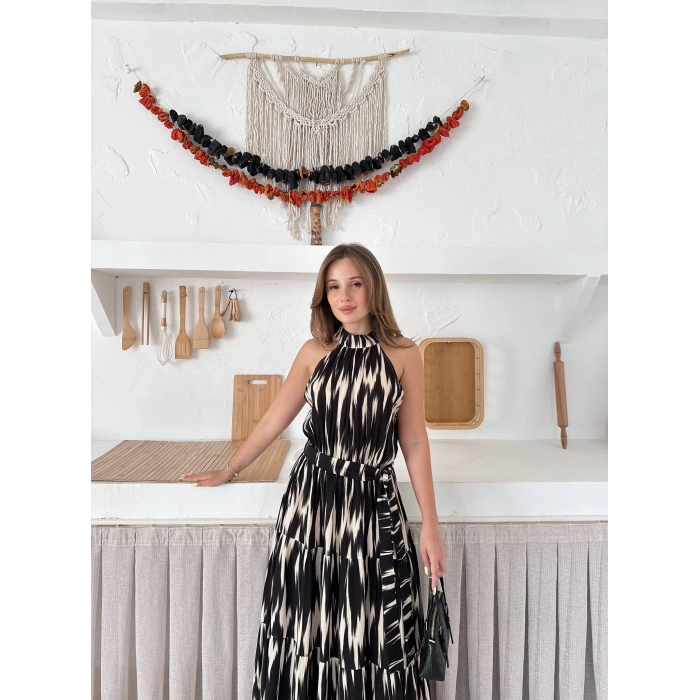 Zebra Vibe Bel Kuşaklı Elbise Siyah