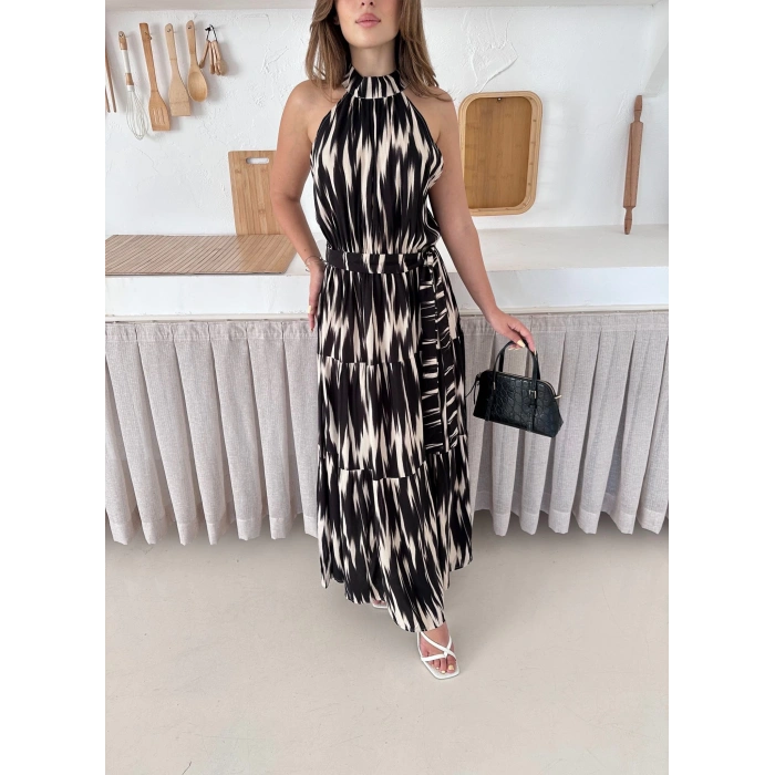 Zebra Vibe Bel Kuşaklı Elbise Siyah