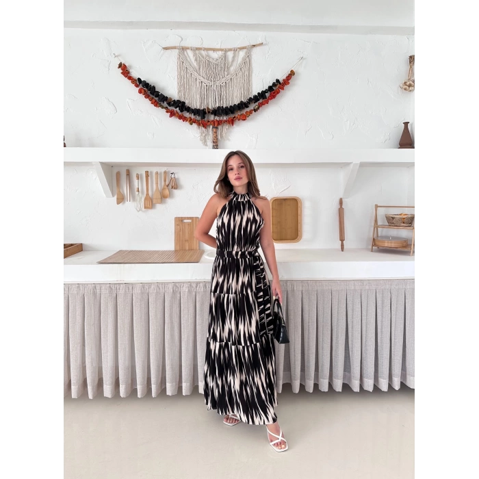 Zebra Vibe Bel Kuşaklı Elbise Siyah