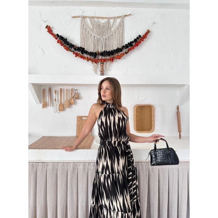 Zebra Vibe Bel Kuşaklı Elbise Siyah