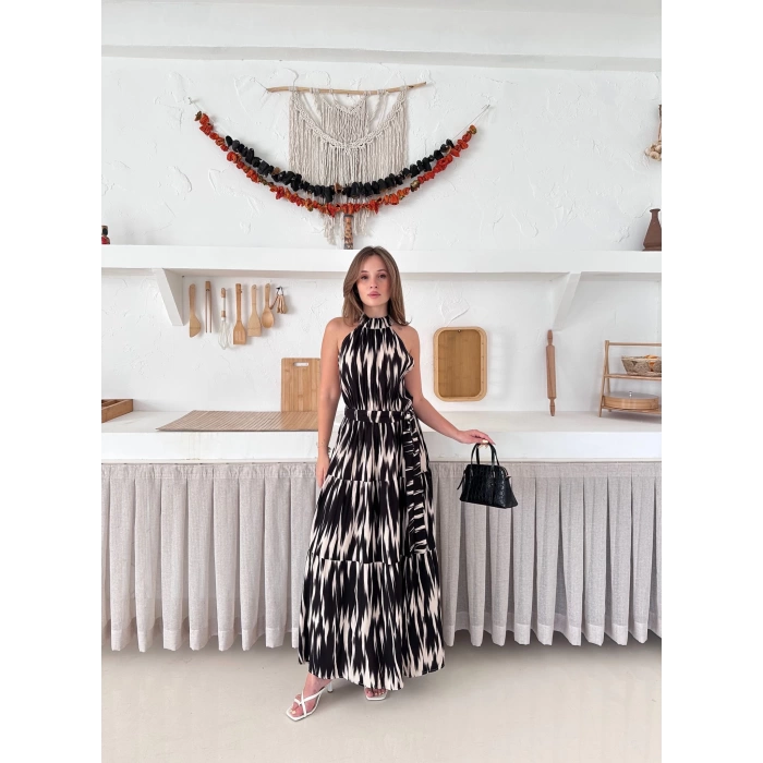 Zebra Vibe Bel Kuşaklı Elbise Siyah