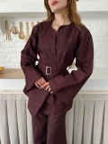 Hakim Yaka Modern Kesim Denim Takım Bordo