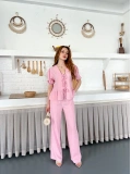Çilek Kumaş Önden Bağlamalı Takım Pembe
