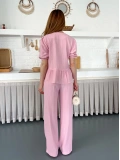 Çilek Kumaş Önden Bağlamalı Takım Pembe