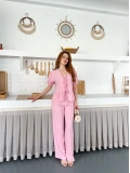 Çilek Kumaş Önden Bağlamalı Takım Pembe