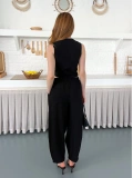 Çilek Kumaş Yelekli Takım Siyah