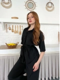 Modal Kumaş Bel Büzgü Detaylı Rahat Takım Siyah
