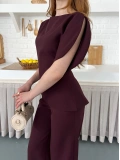 Omuz Detaylı Pantolonlu Takım Mürdüm