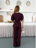 Omuz Detaylı Pantolonlu Takım Mürdüm