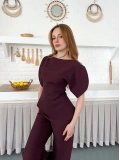 Omuz Detaylı Pantolonlu Takım Mürdüm