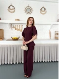 Omuz Detaylı Pantolonlu Takım Mürdüm