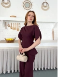 Omuz Detaylı Pantolonlu Takım Mürdüm