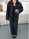 Kontrast Dikiş Detaylı Denim Takım Lacivert