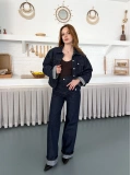 Kontrast Dikiş Detaylı Denim Takım Lacivert