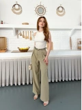 Kemerli Yüksek Bel Bol Paça Pantolon Haki