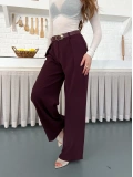 Kemerli Yüksek Bel Bol Paça Pantolon Mürdüm