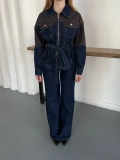 Bel Kuşaklı Fermuar Detaylı Denim Takım