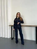 Bel Kuşaklı Fermuar Detaylı Denim Takım