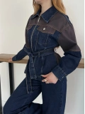 Bel Kuşaklı Fermuar Detaylı Denim Takım