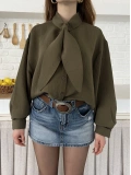 Fular Yaka Detaylı Oversize Gömlek Yeşil
