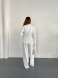 Düğme Detaylı Doublu Kumaş Tasarım Takım Beyaz