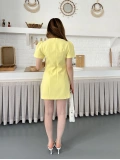 Minimal Çizgisi ve Modern Omuz Detaylı Mini Elbise Sarı