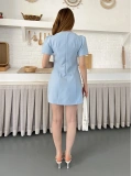 Minimal Çizgisi ve Modern Omuz Detaylı Mini Elbise Turkuaz