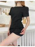 Minimal Çizgisi ve Modern Omuz Detaylı Mini Elbise Siyah