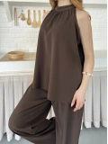 Modern Halter Yaka Tasarım Takım Kahve