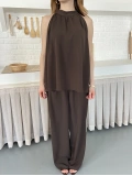 Modern Halter Yaka Tasarım Takım Kahve