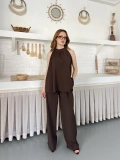Modern Halter Yaka Tasarım Takım Kahve