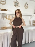 Modern Halter Yaka Tasarım Takım Kahve