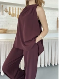 Modern Halter Yaka Tasarım Takım Bordo