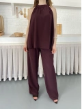 Modern Halter Yaka Tasarım Takım Bordo